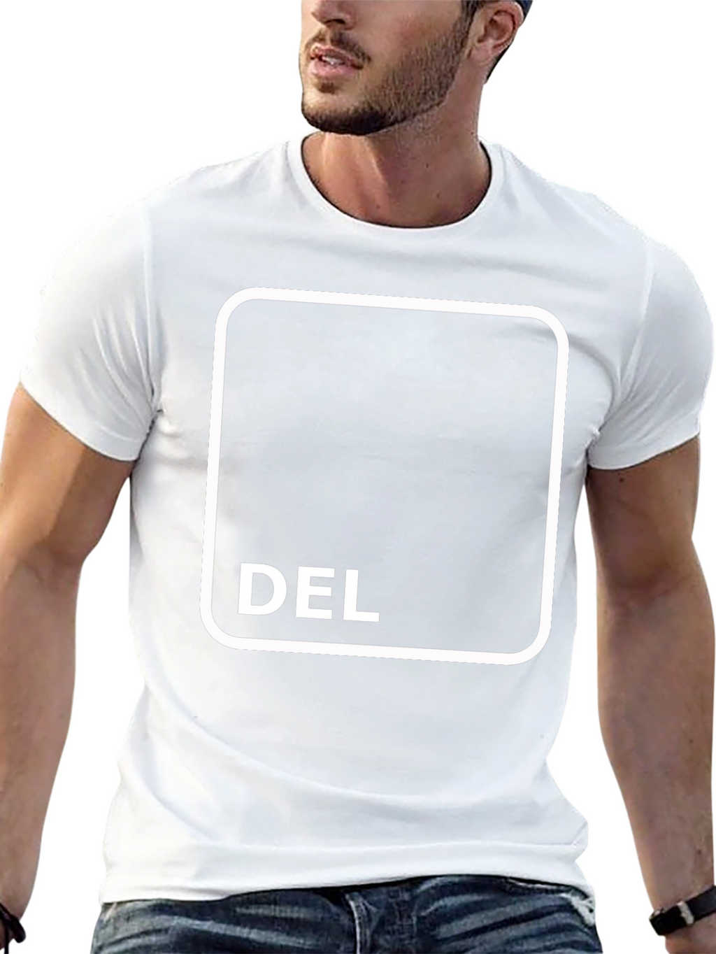 Black T-Shirt with DEL Button Design