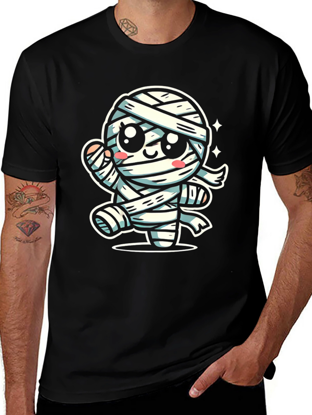 Cute Cartoon Mummy Graphic T-Shirt - Halloween Ready