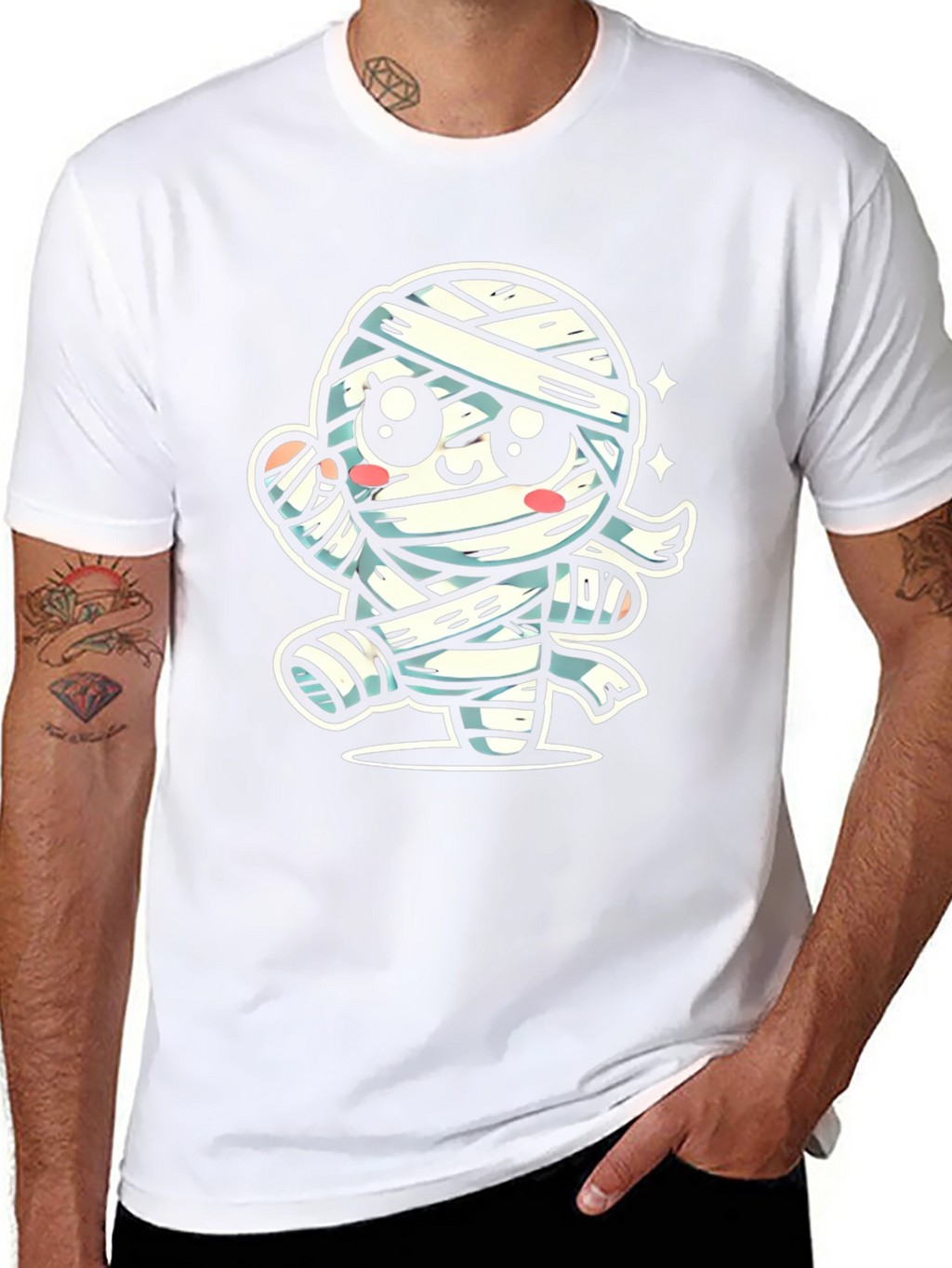 Cute Cartoon Mummy Graphic T-Shirt - Halloween Ready