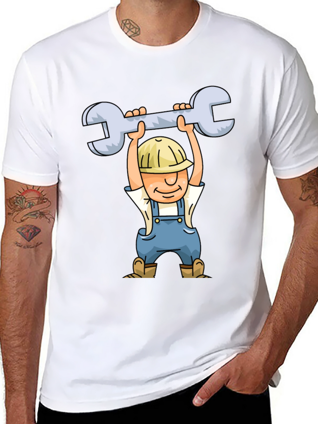 Cartoon Plumber T-Shirt - Black Crew Neck