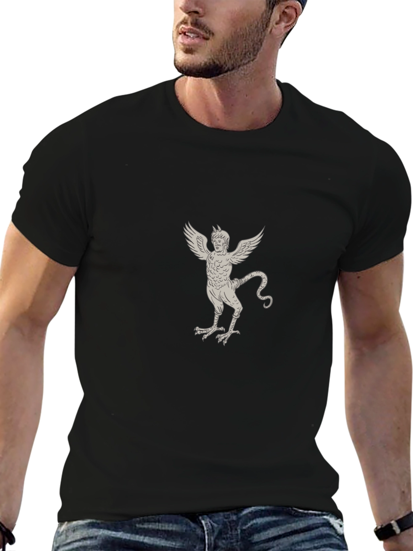 Mens Black T-Shirt - Griffin Illustration