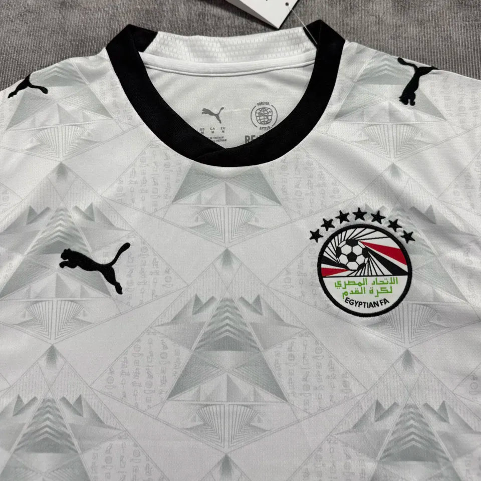 2026/27 Egypt Away White Fans Soccer Jersey (Have Right Patch 有右臂章 黑底白字） Detail 2