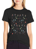 Quirky Couple Pattern T-Shirt - Black
