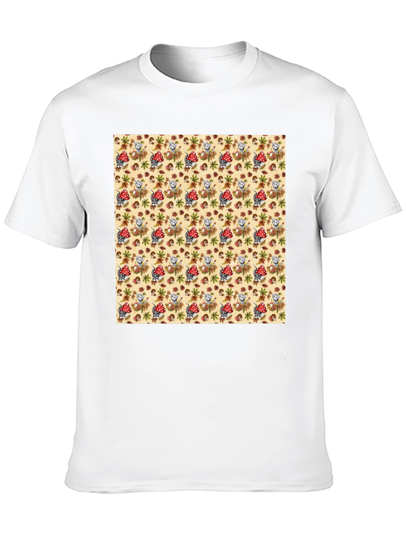 Funky Mushroom & Squirrel Print Black T-Shirt