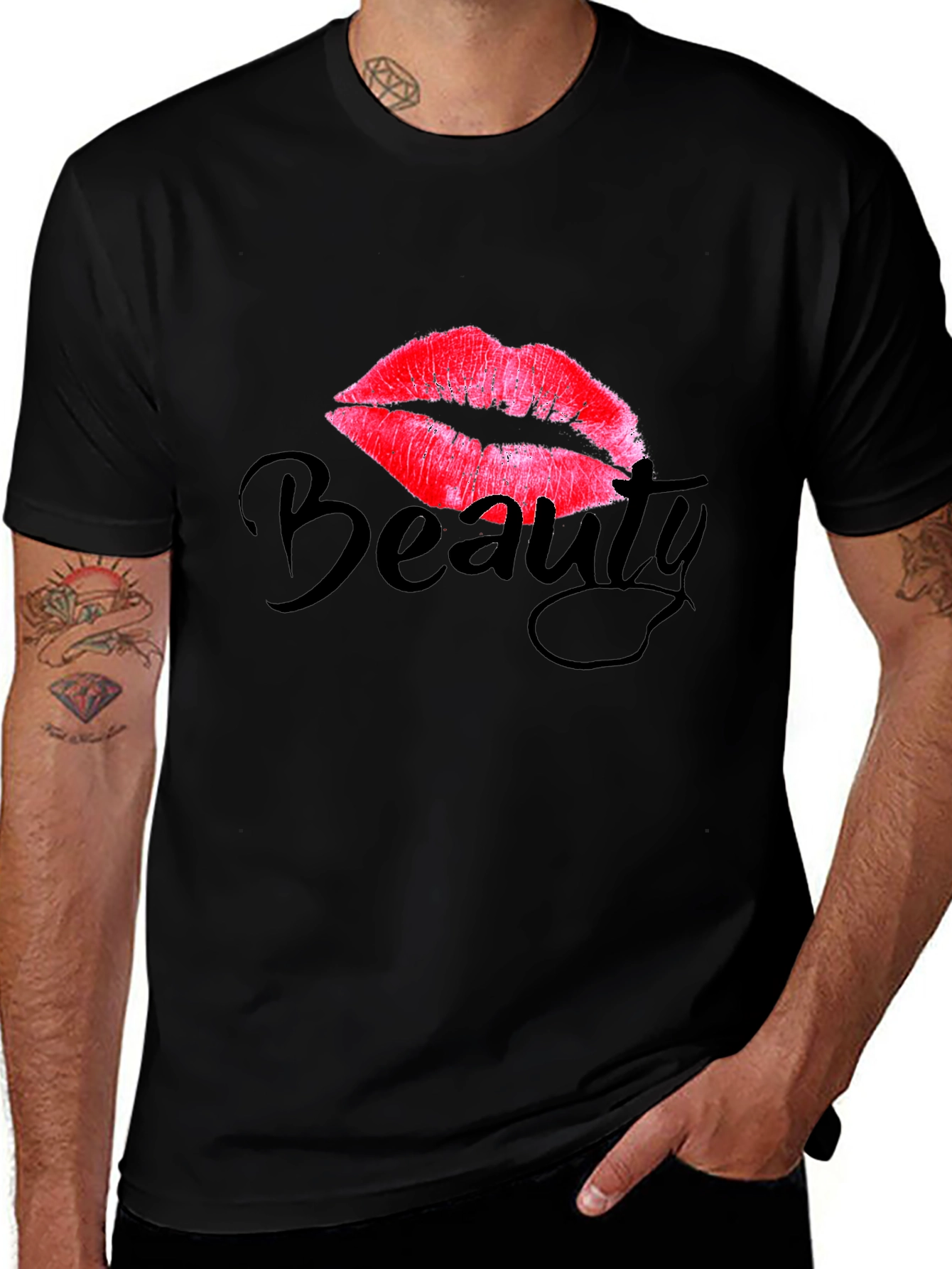 Beauty Lips Graphic Print Tee - Black