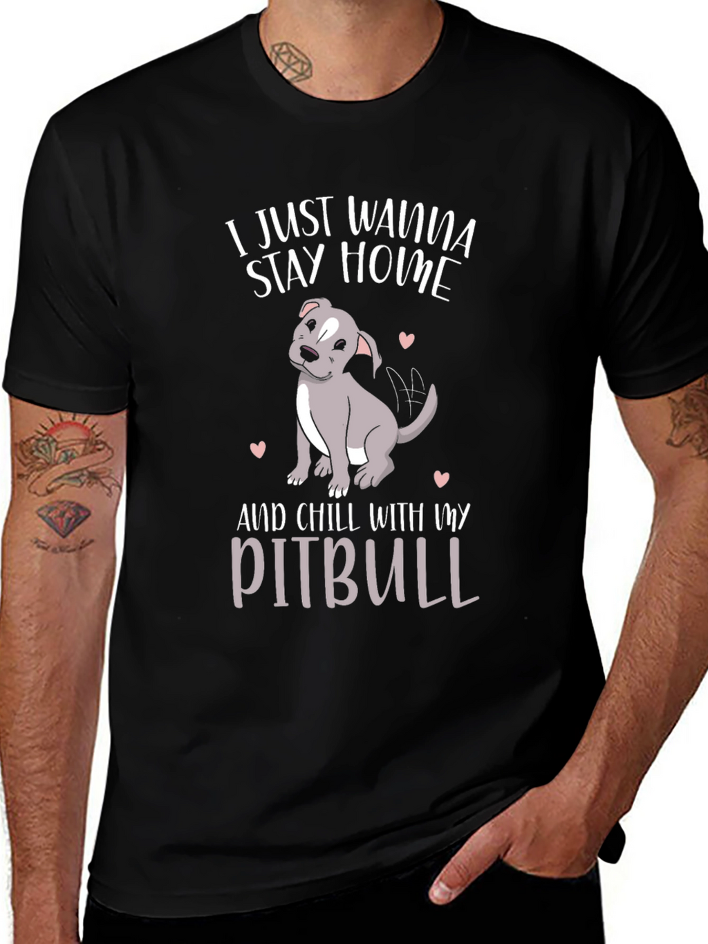 Stay Home Pitbull T-Shirt - Casual Cotton Tee