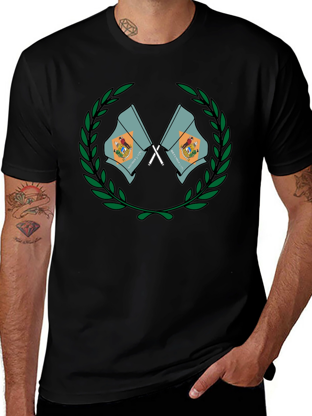 Delaware State Flag Emblem Black T-Shirt