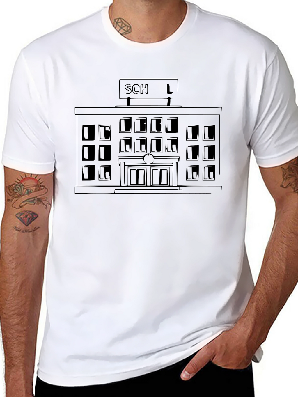 School Building Graphic Black T-Shirt
