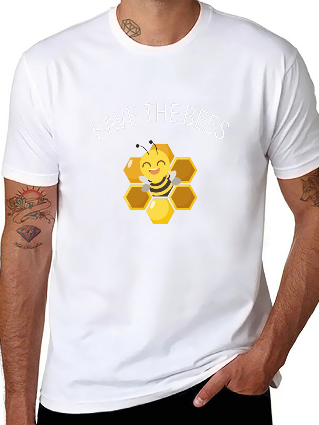 Save the Bees Graphic Tee - Honeycomb Design