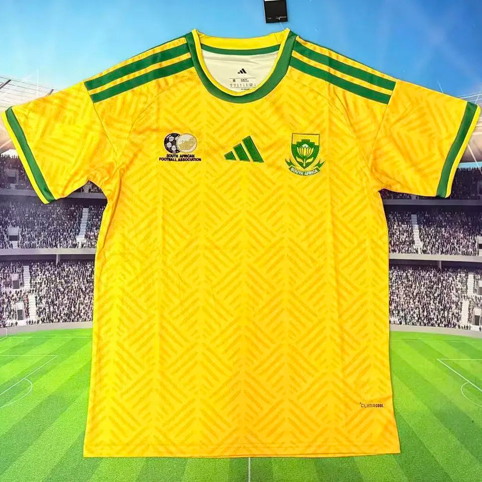 2026/27 South Africa Home Yellow Fans Soccer Jersey (Have Right Patch 有右臂章 黑底白字） Back