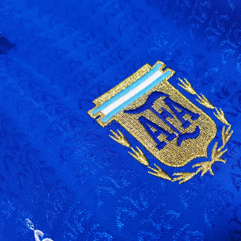 1994 Argentina Away Blue Retro Long Sleeve Soccer Jersey Detail 4