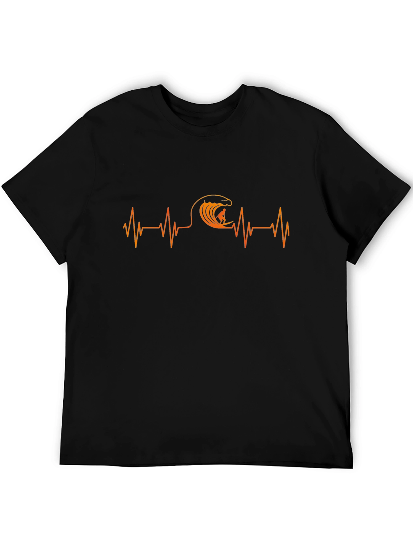 Surfing Heartbeat T-Shirt - Black Cotton Tee