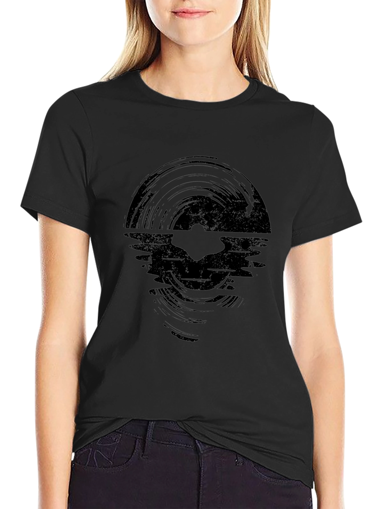 Vinyl Record Wave Graphic Black T-Shirt