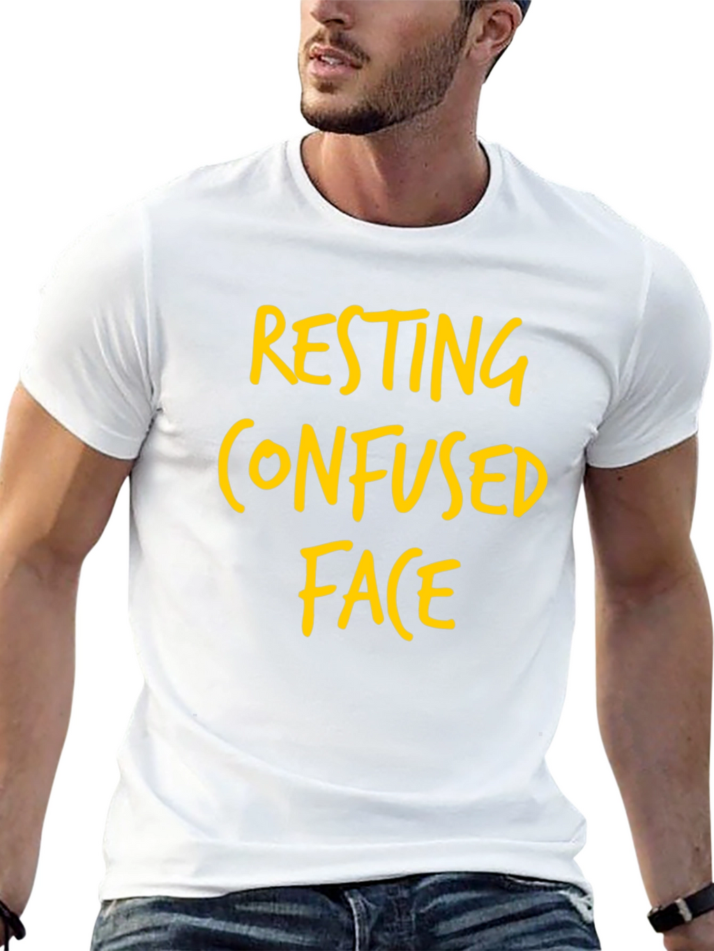 Resting Confused Face Graphic Tee - Black Cotton T-Shirt