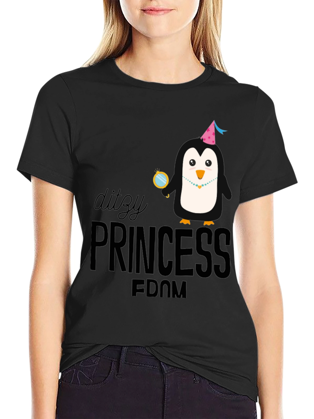 Dizzy Princess Penguin Black T-Shirt