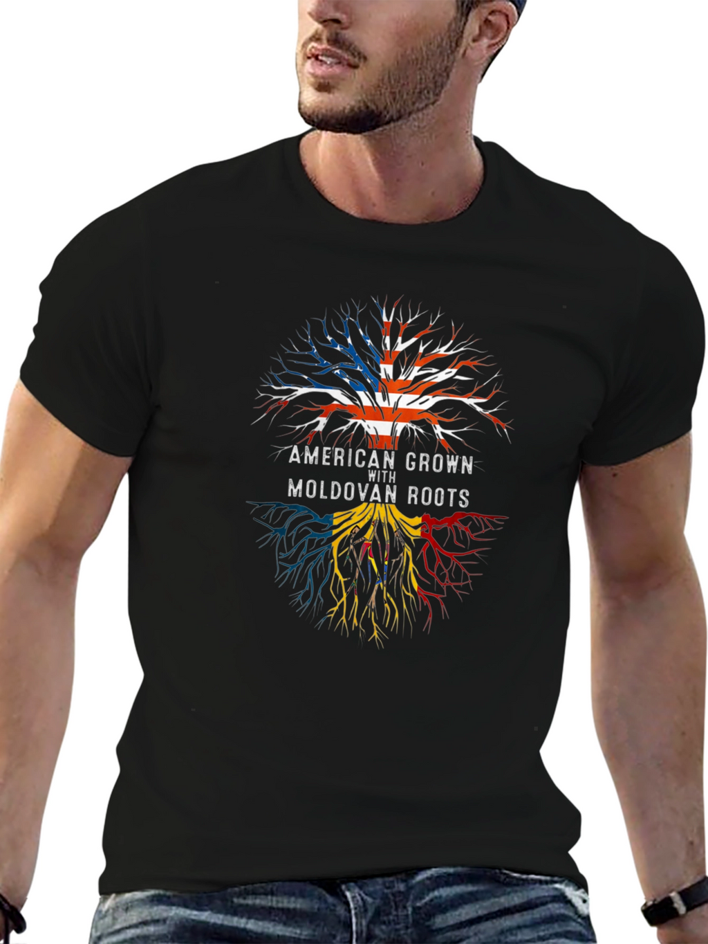 American Grown with Moldovan Roots Black T-Shirt