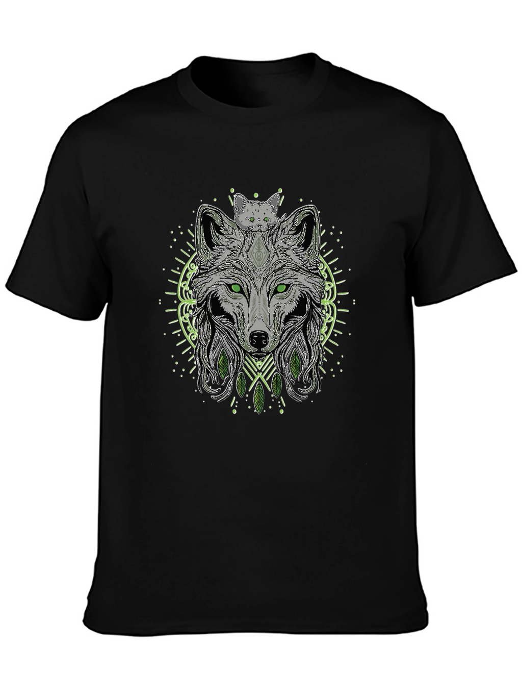 Wolf & Cat Graphic Tee - Black T-Shirt