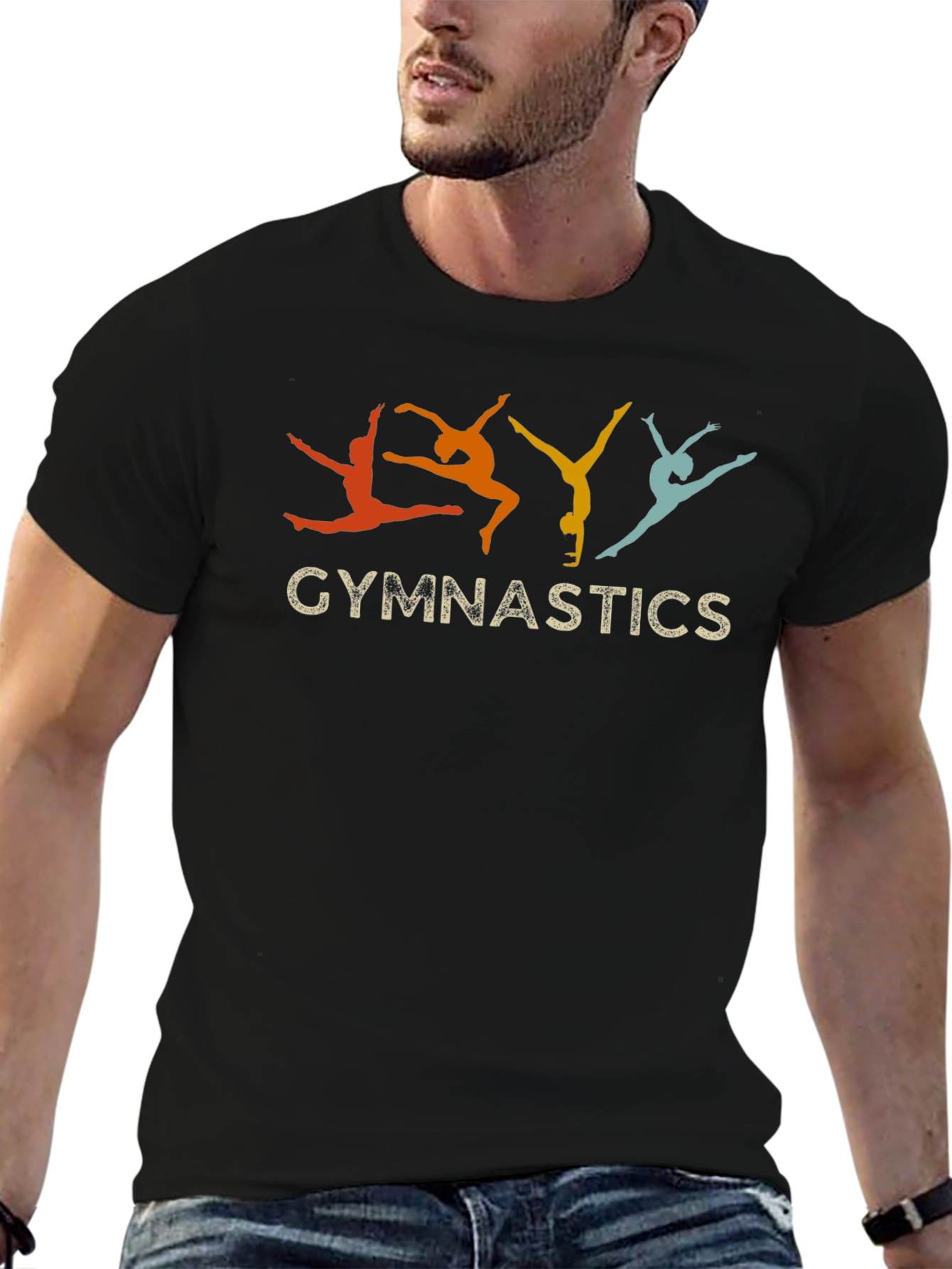 Gymnastics Retro Style Black T-Shirt