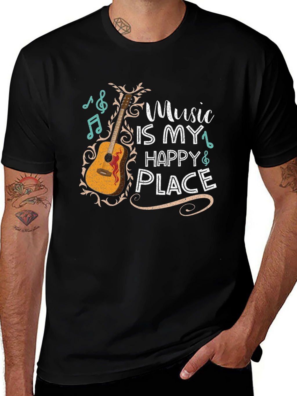 Music Is My Happy Place Graphic Tee - Black