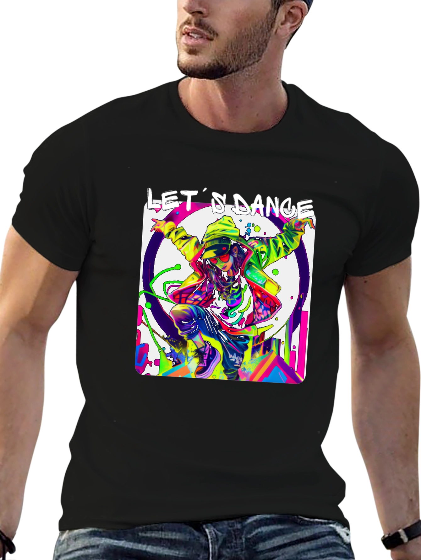 Lets Dance Graphic T-Shirt - Black Vibrant Design