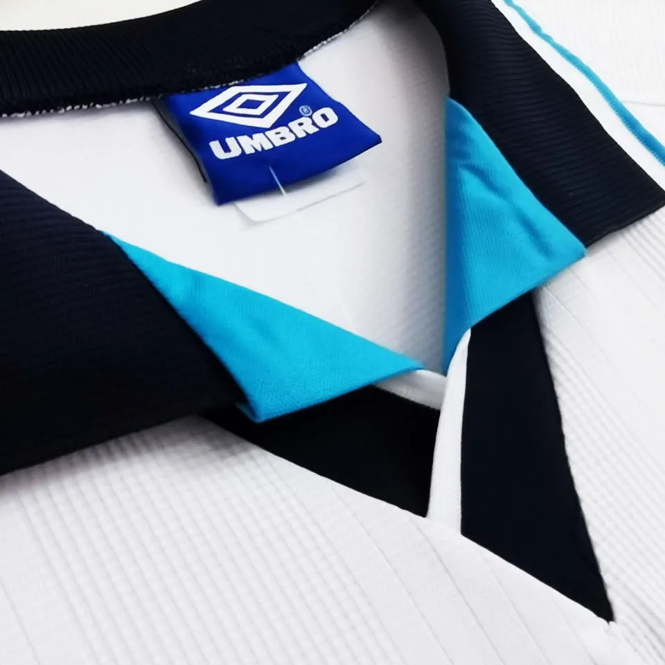 1996 England Home White Retro Long Sleeve Soccer Jersey Detail 2