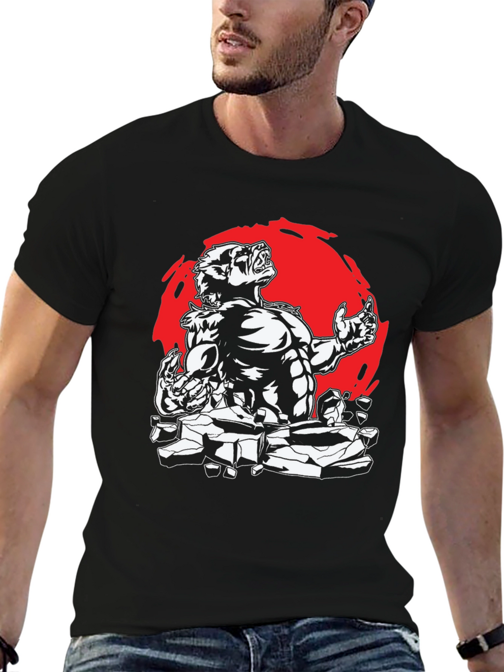 Werewolf Graphic Tee - Black Cotton Shirt