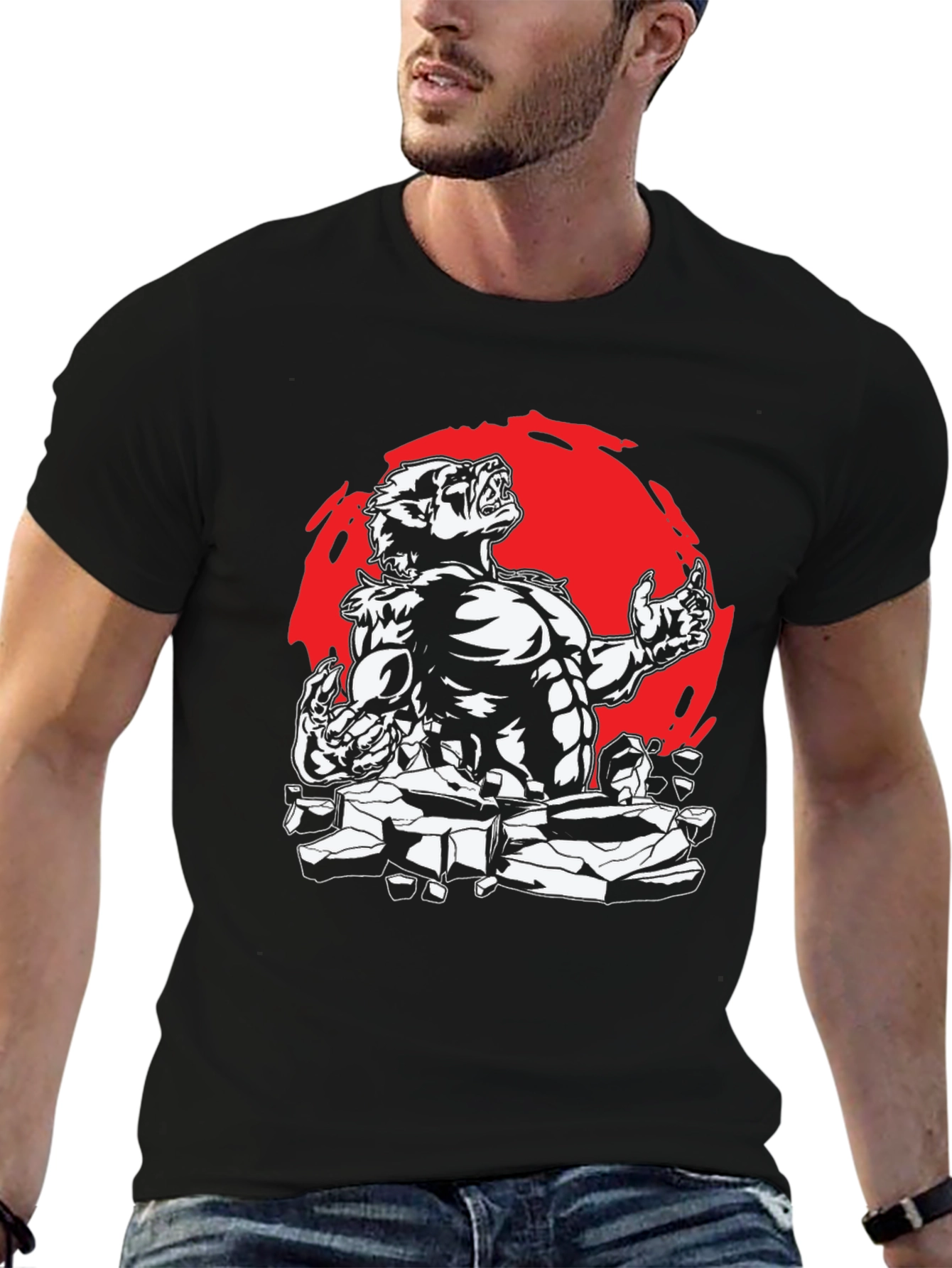 Werewolf Graphic Tee - Black Cotton Shirt