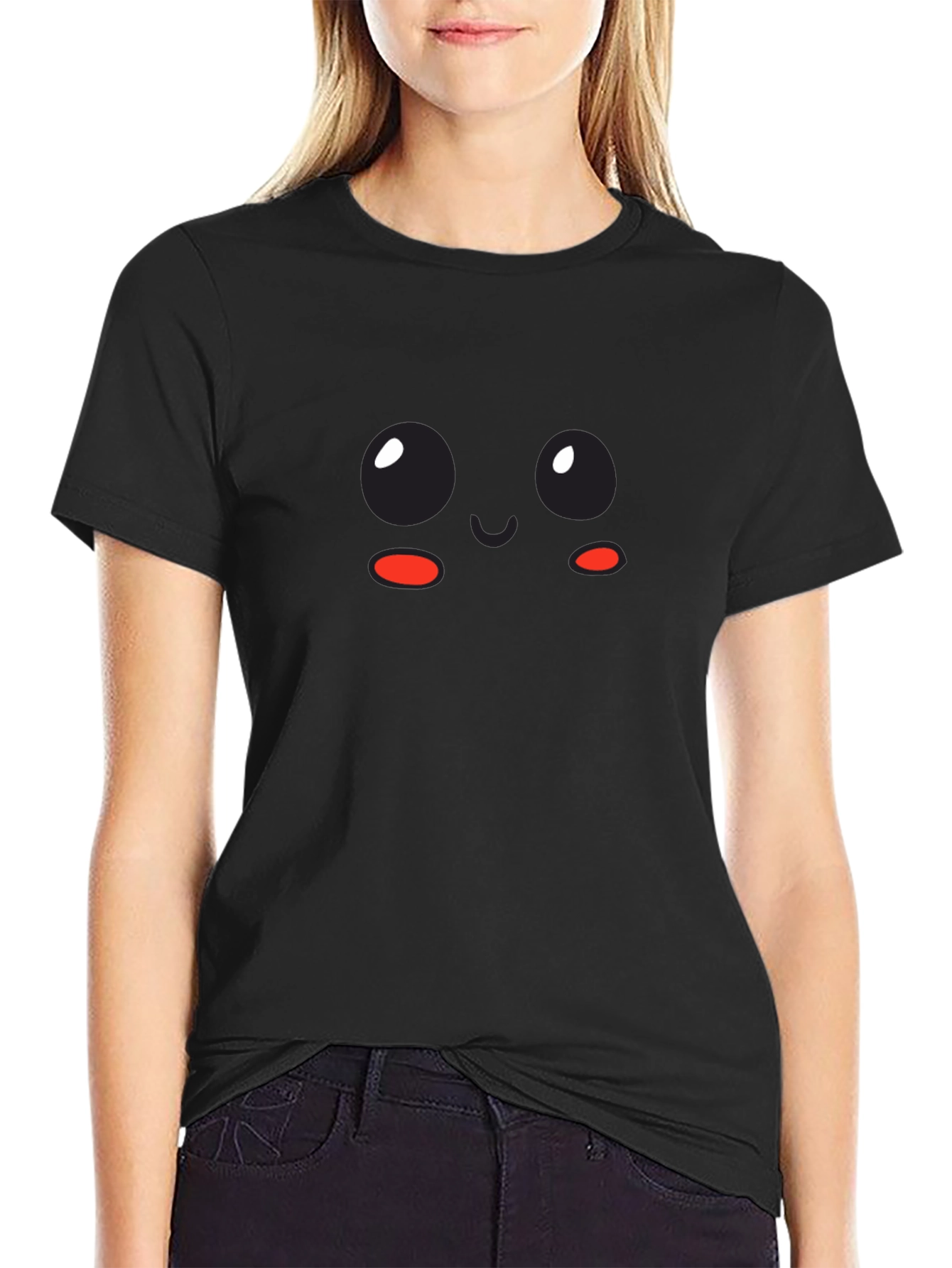 Cute Kawaii Face Black T-Shirt