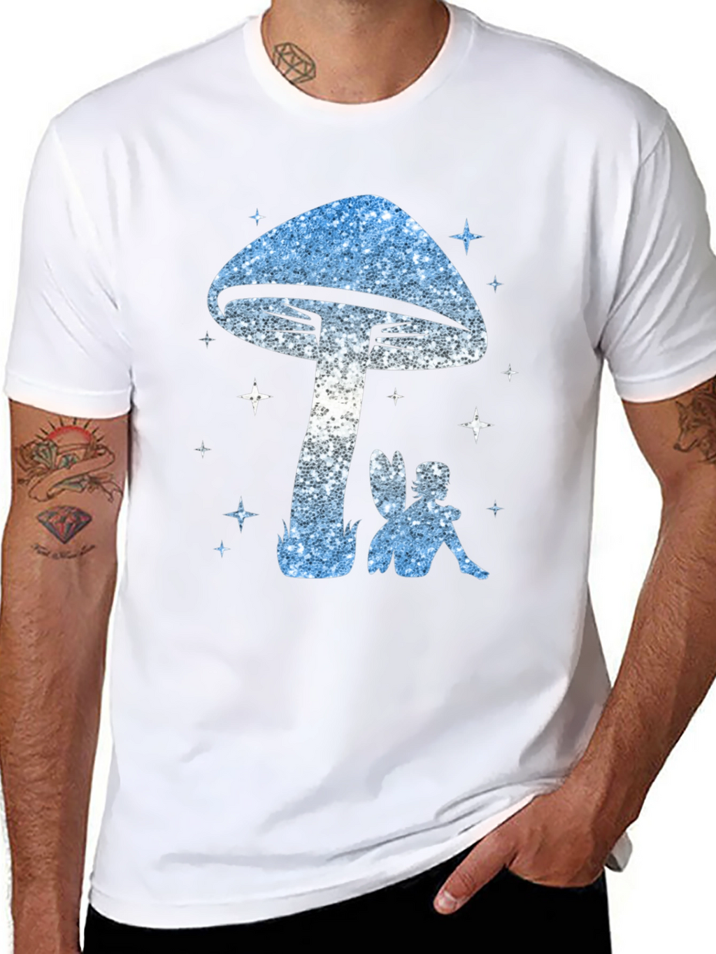 Mushroom Fairy Graphic Tee - Black Cotton Blend