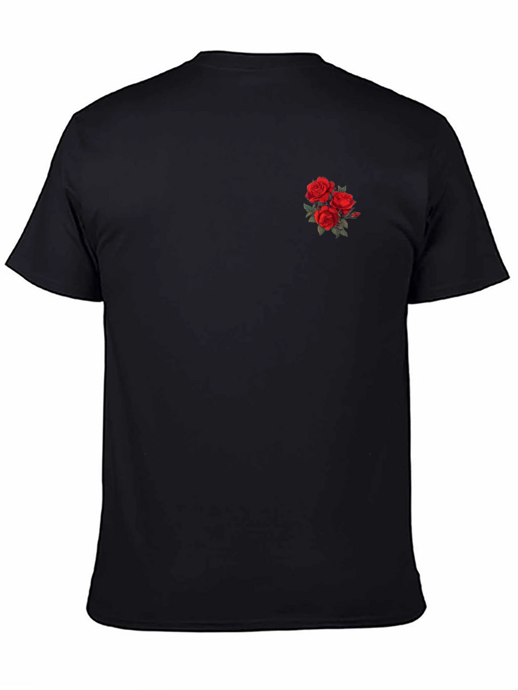 Black T-Shirt with Rose Embroidery