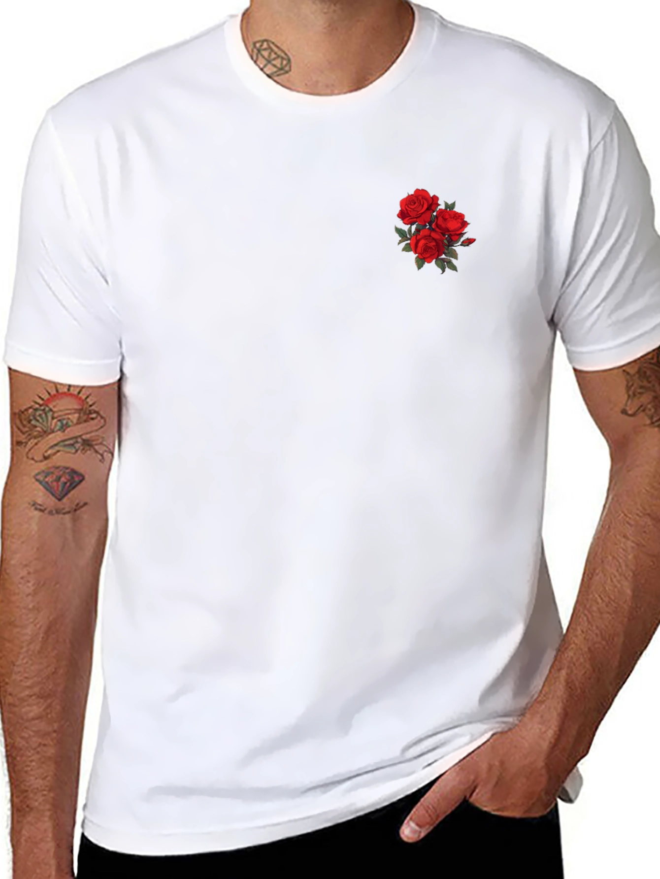 Black T-Shirt with Rose Embroidery