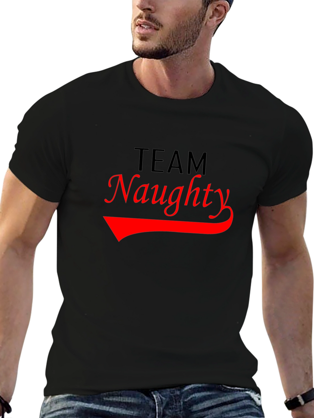 Team Naughty Graphic T-Shirt - Black Crew Neck