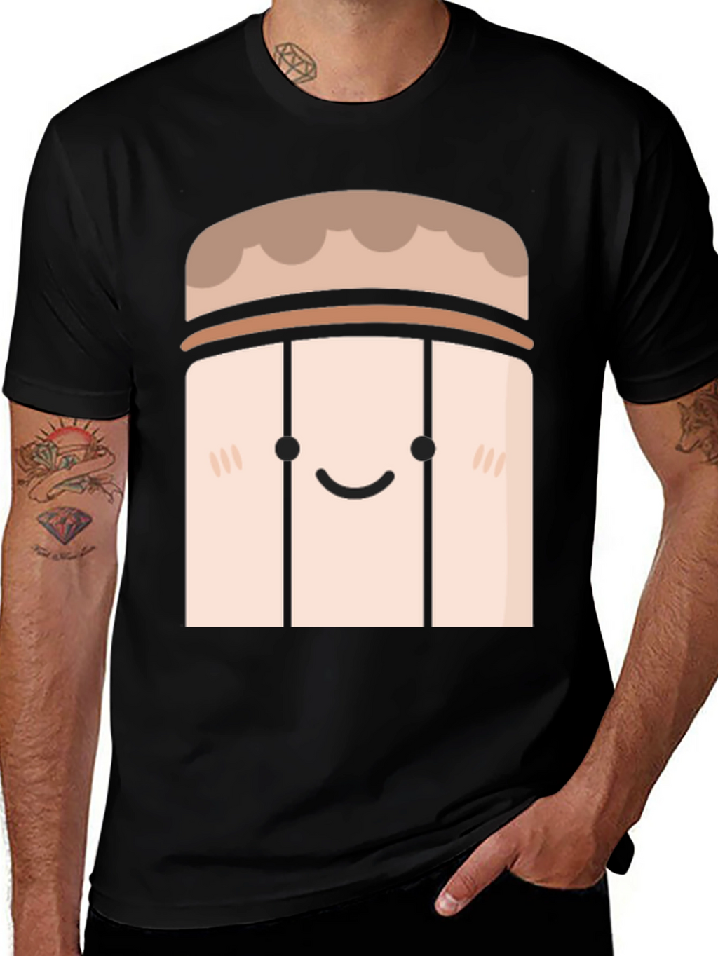 Cute Cartoon Character Black T-Shirt