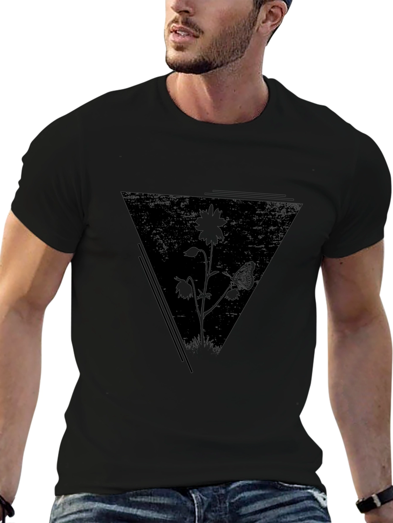 Black Floral Triangle Graphic Tee