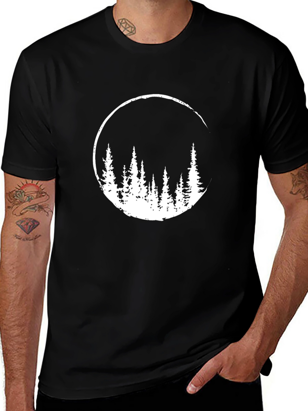 Nature Scene Graphic Tee - Black Cotton Blend Shirt