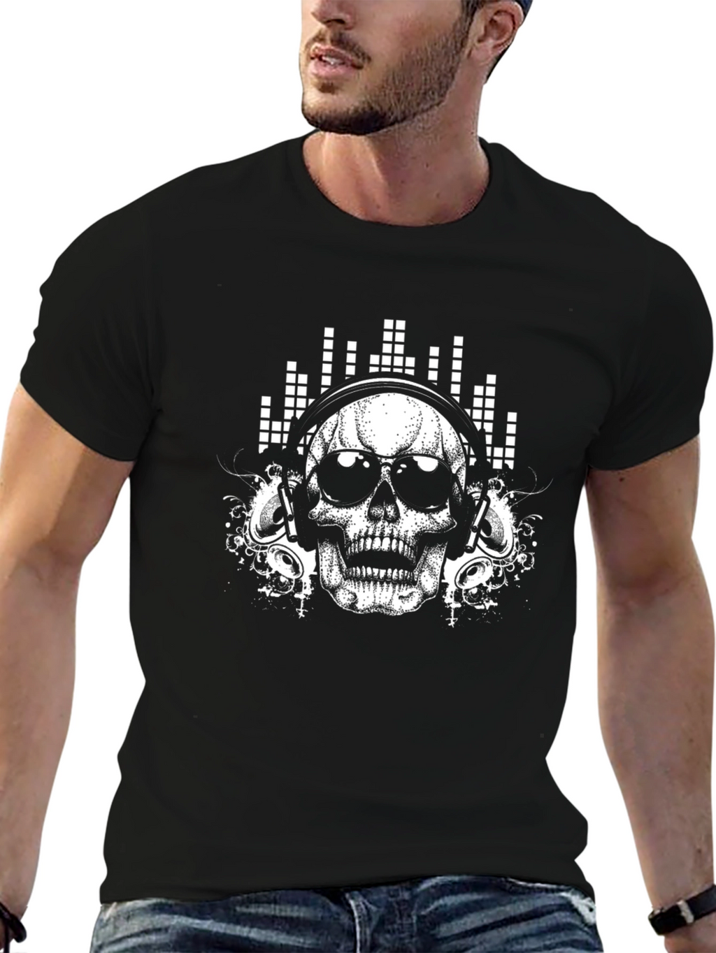 Skull Headphones Graphic T-Shirt - Black