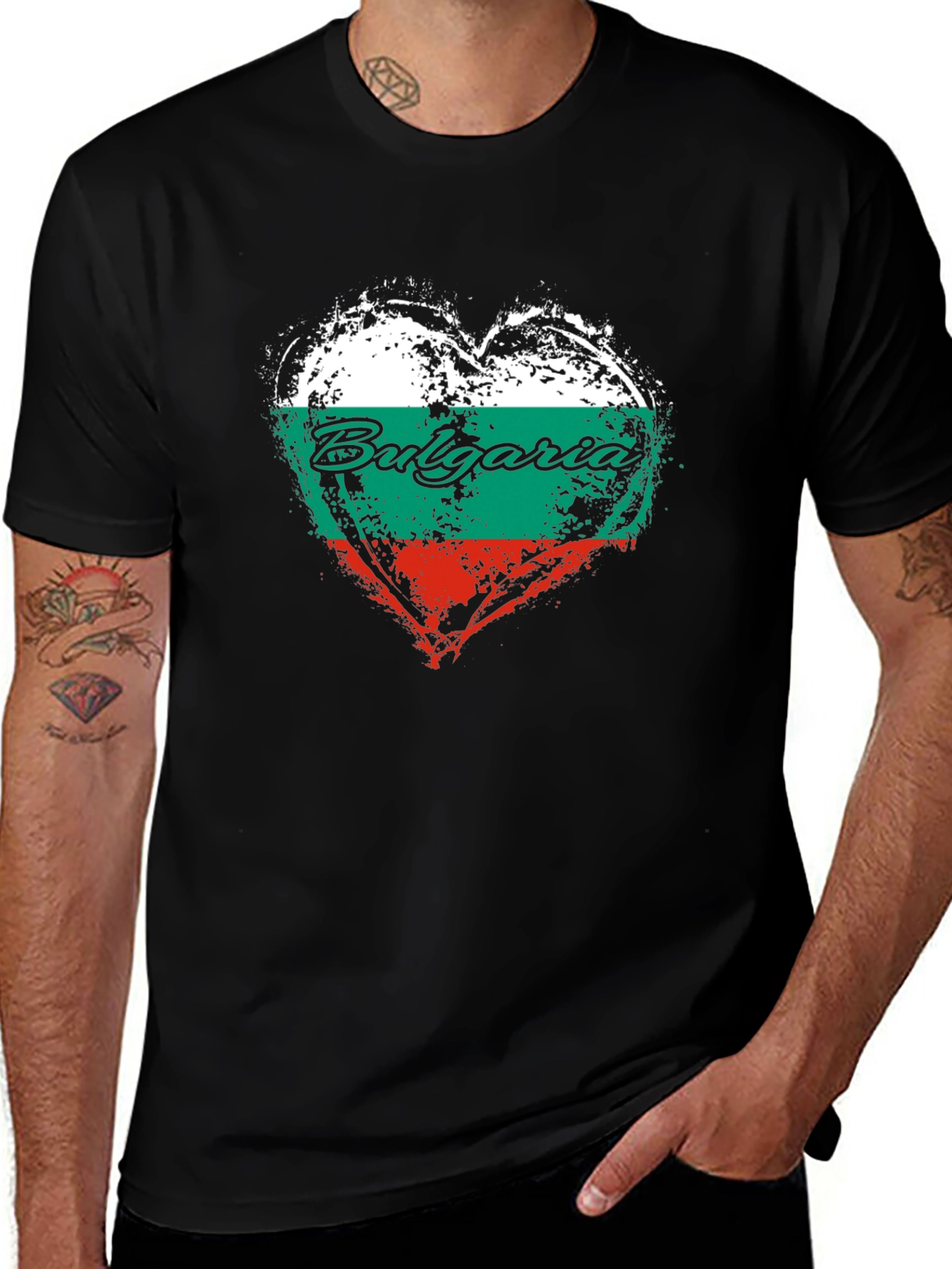 Bulgaria Flag Heart T-Shirt - Black