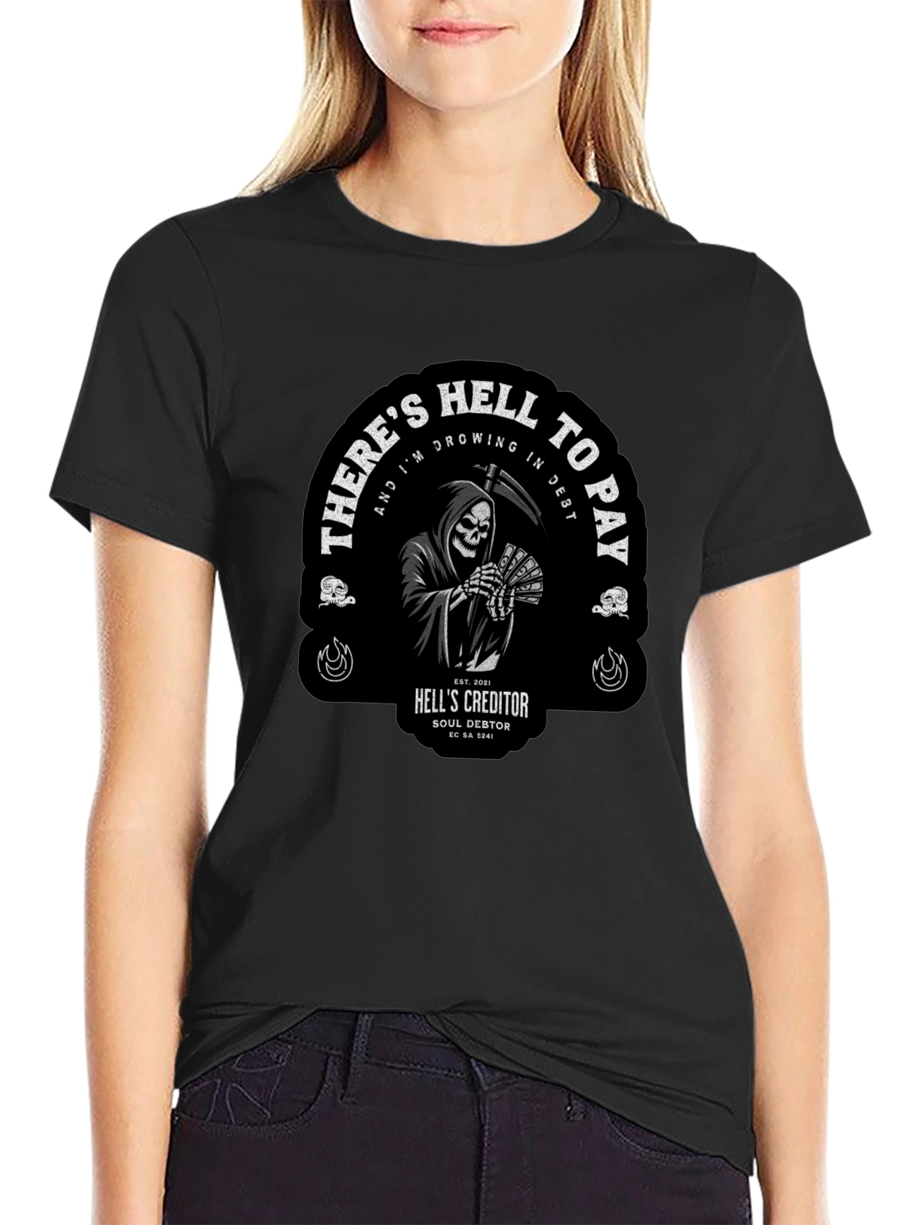 Grim Reaper Hell to Pay Graphic T-Shirt