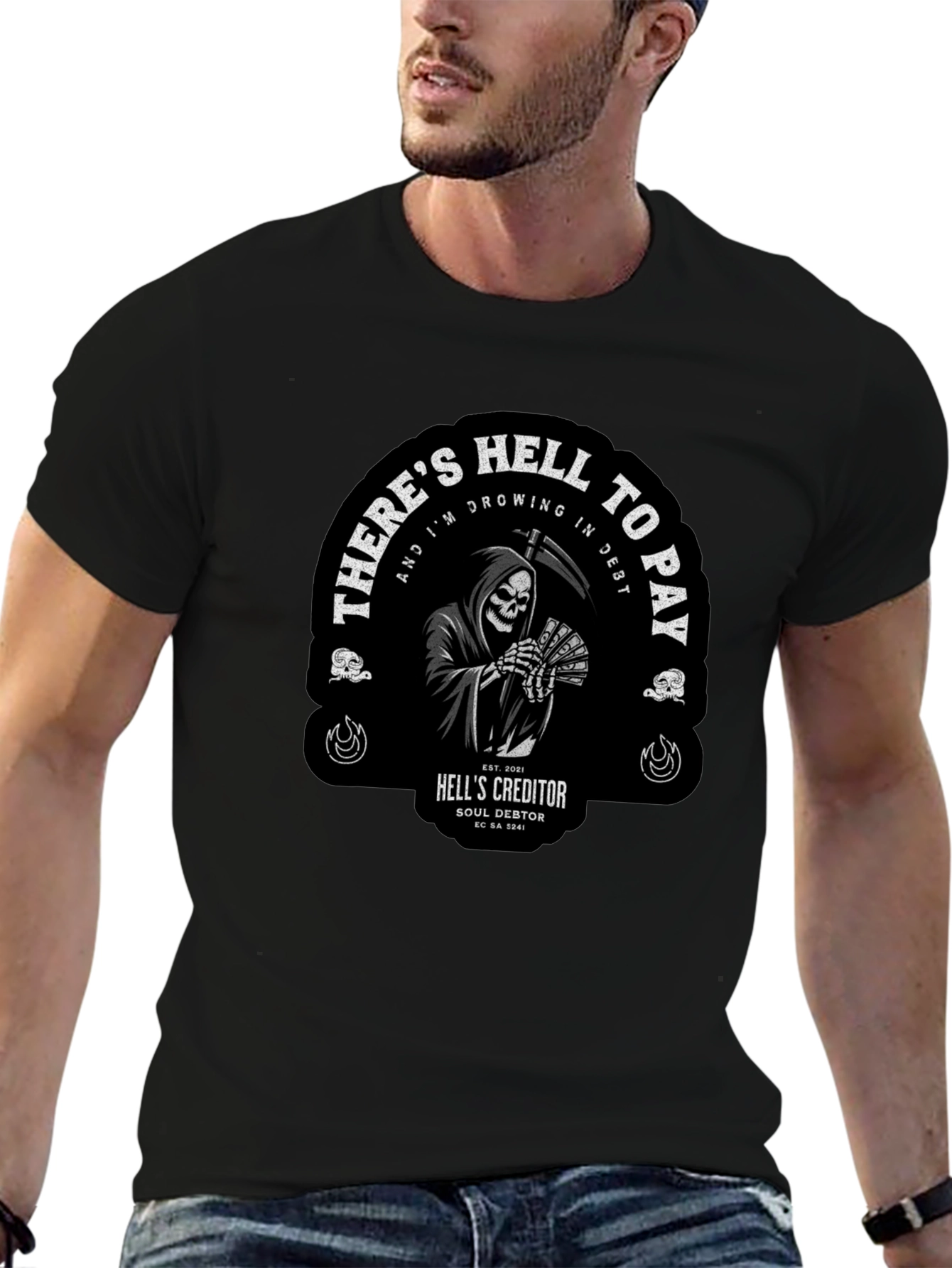 Grim Reaper Hell to Pay Graphic T-Shirt