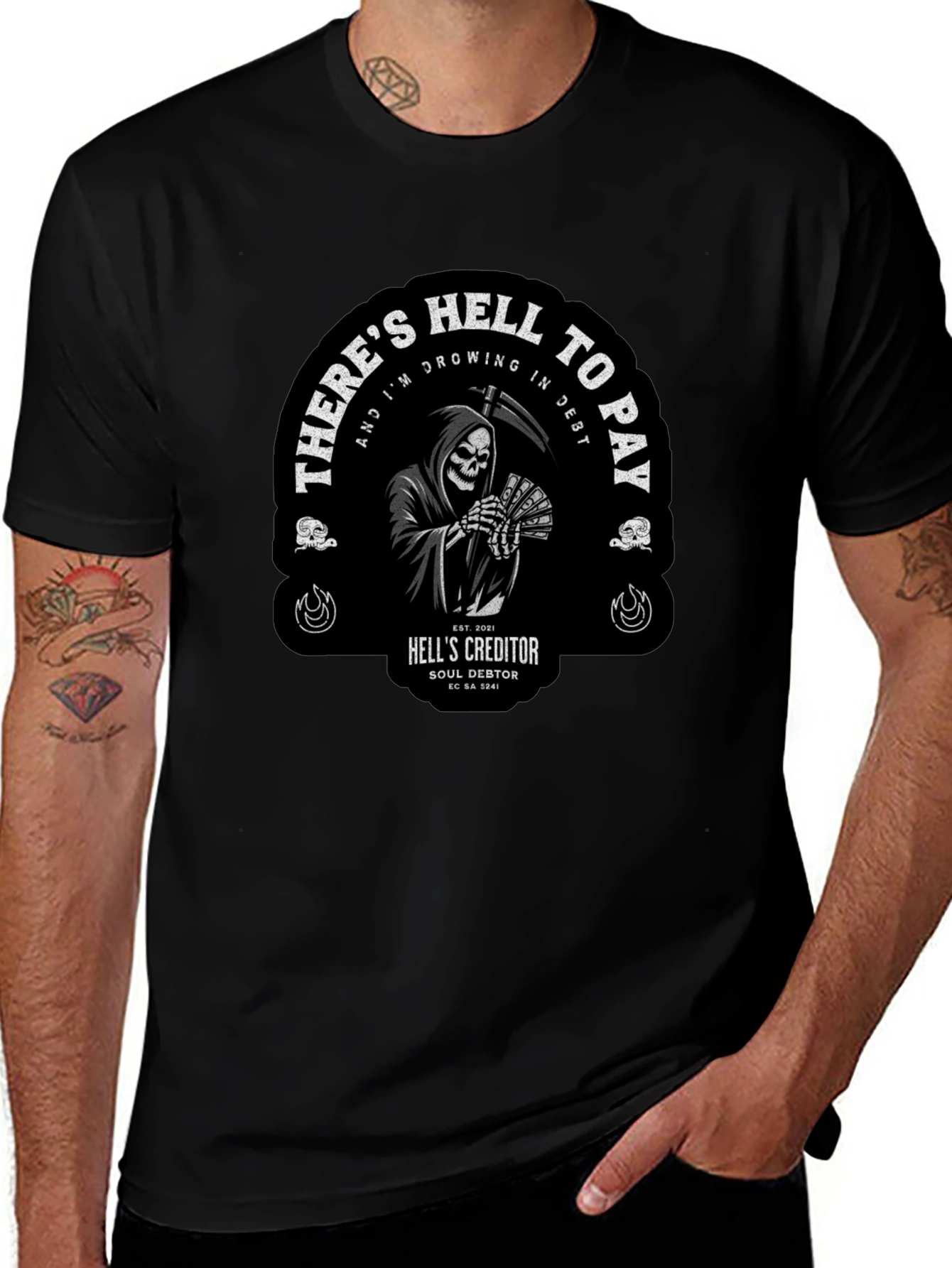 Grim Reaper Hell to Pay Graphic T-Shirt