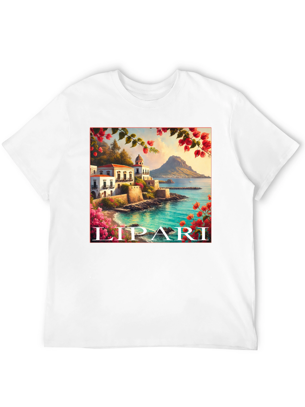 Lipari Island Graphic Tee - Black Cotton T-Shirt