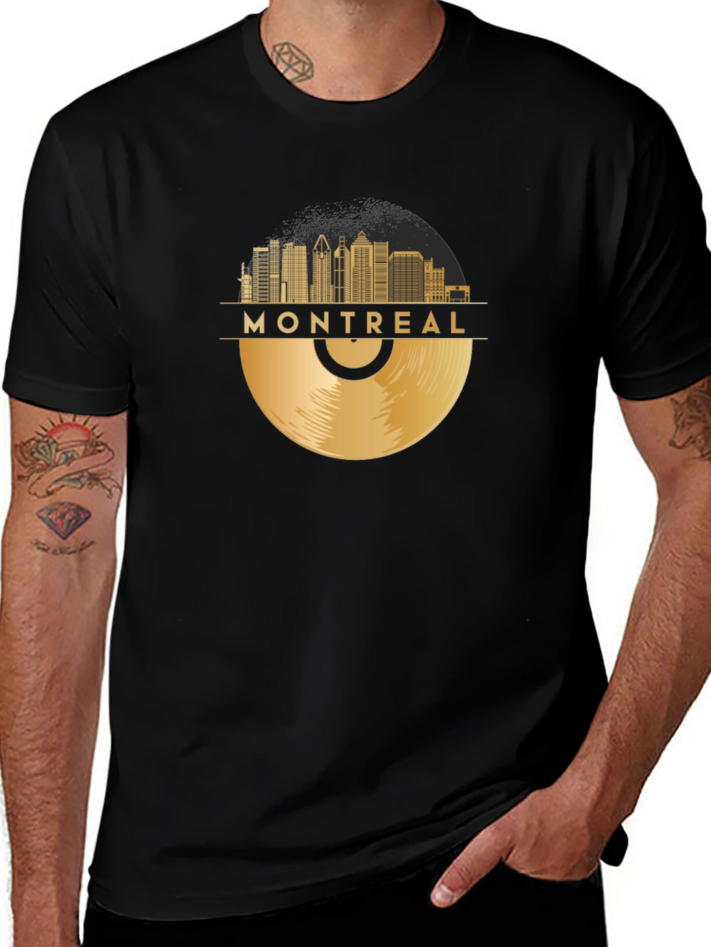 Montreal Skyline Record Black T-Shirt