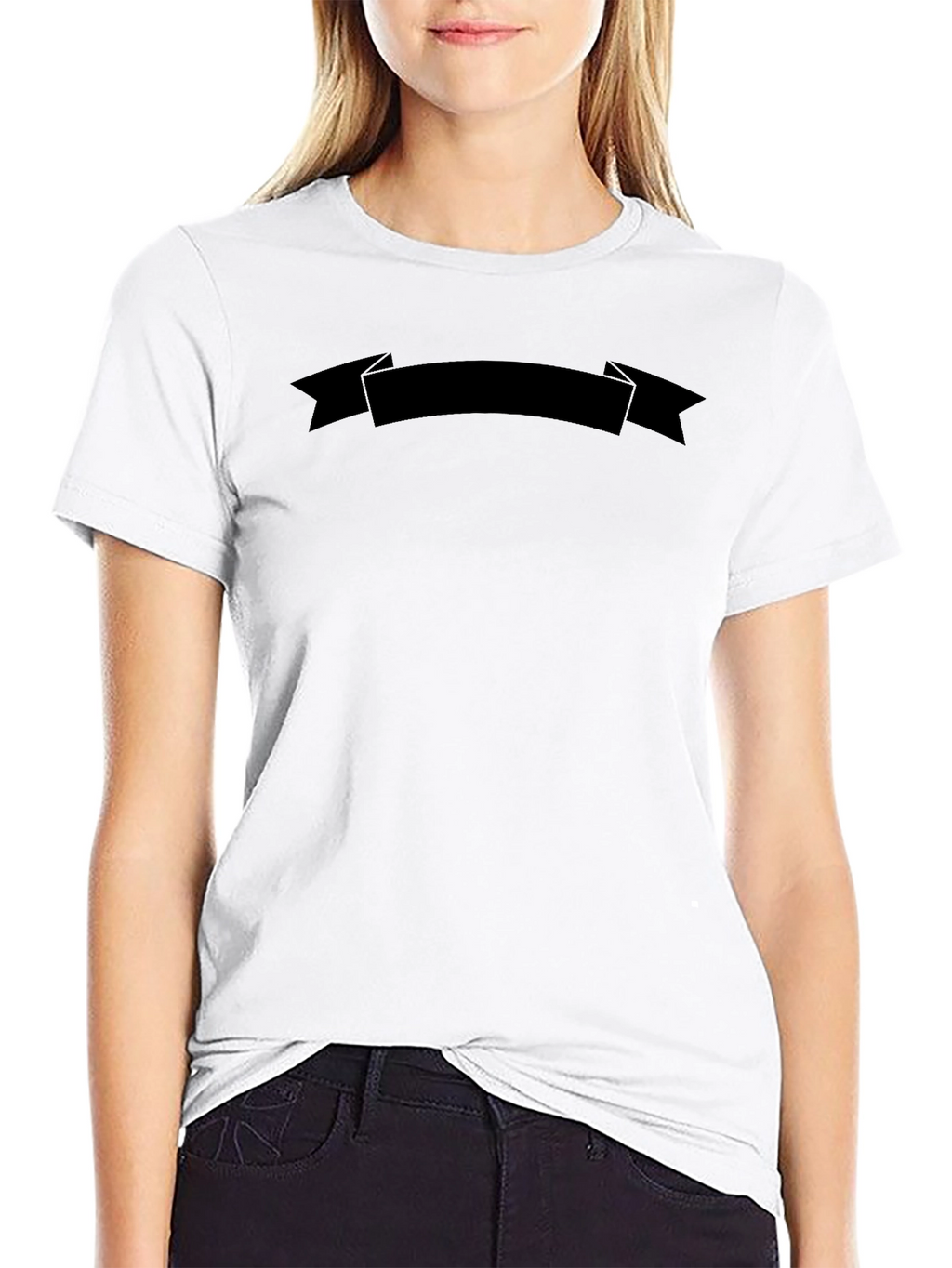 Mens Black Graphic Ribbon Crew Neck T-Shirt