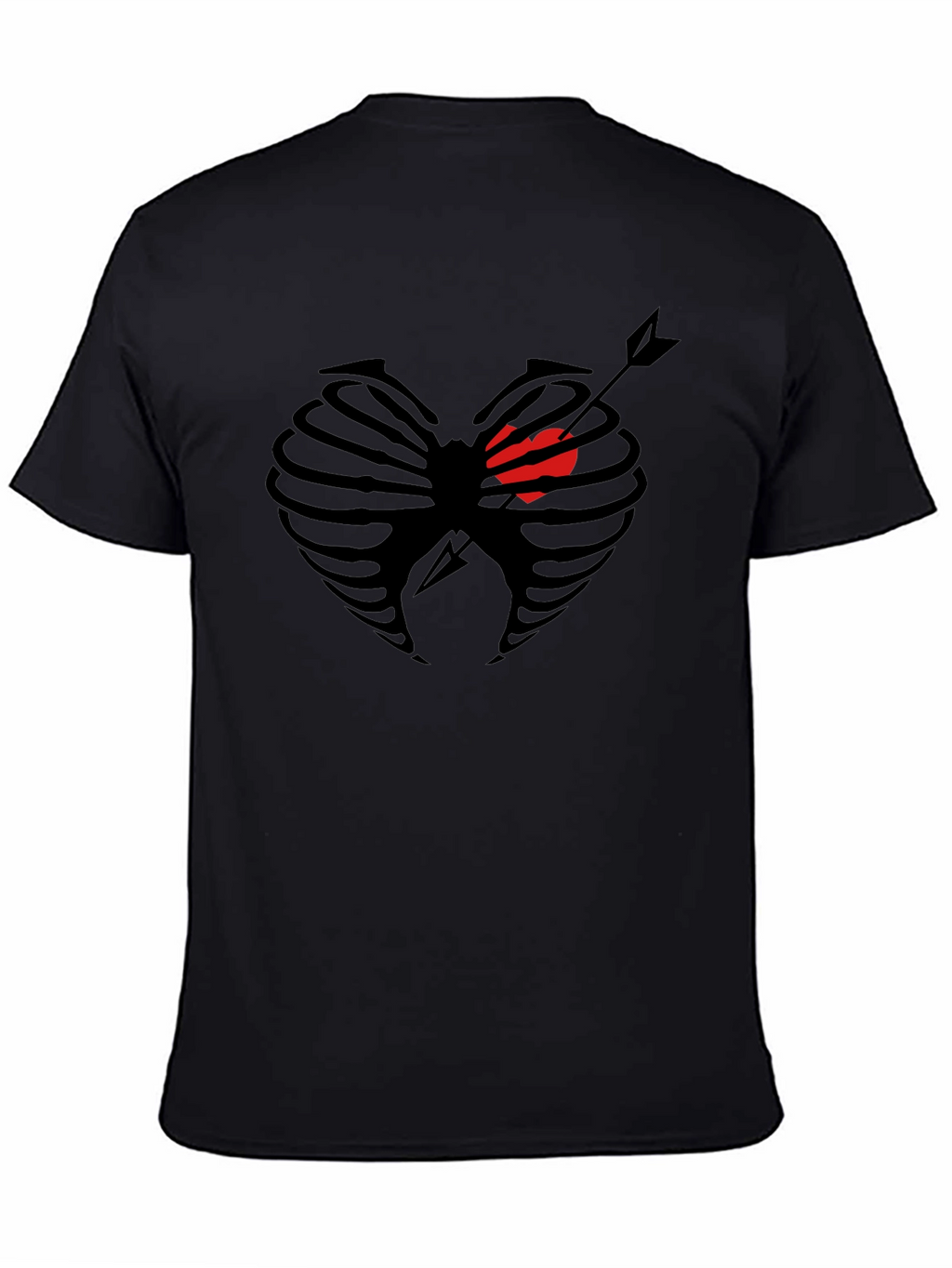 Heart Ribcage Arrow Graphic Tee - Black Cotton T-Shirt