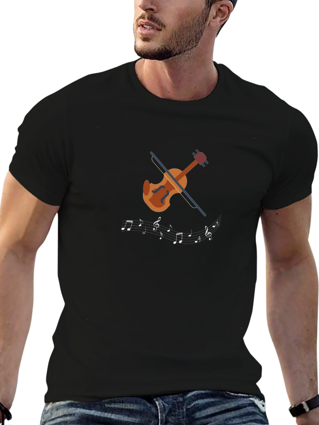 Musical Notes Violin Graphic Tee - Black
