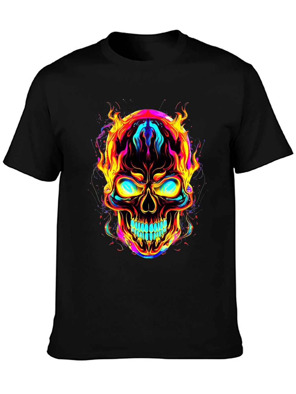 Flaming Skull Graphic Tee - Bold Black T-Shirt