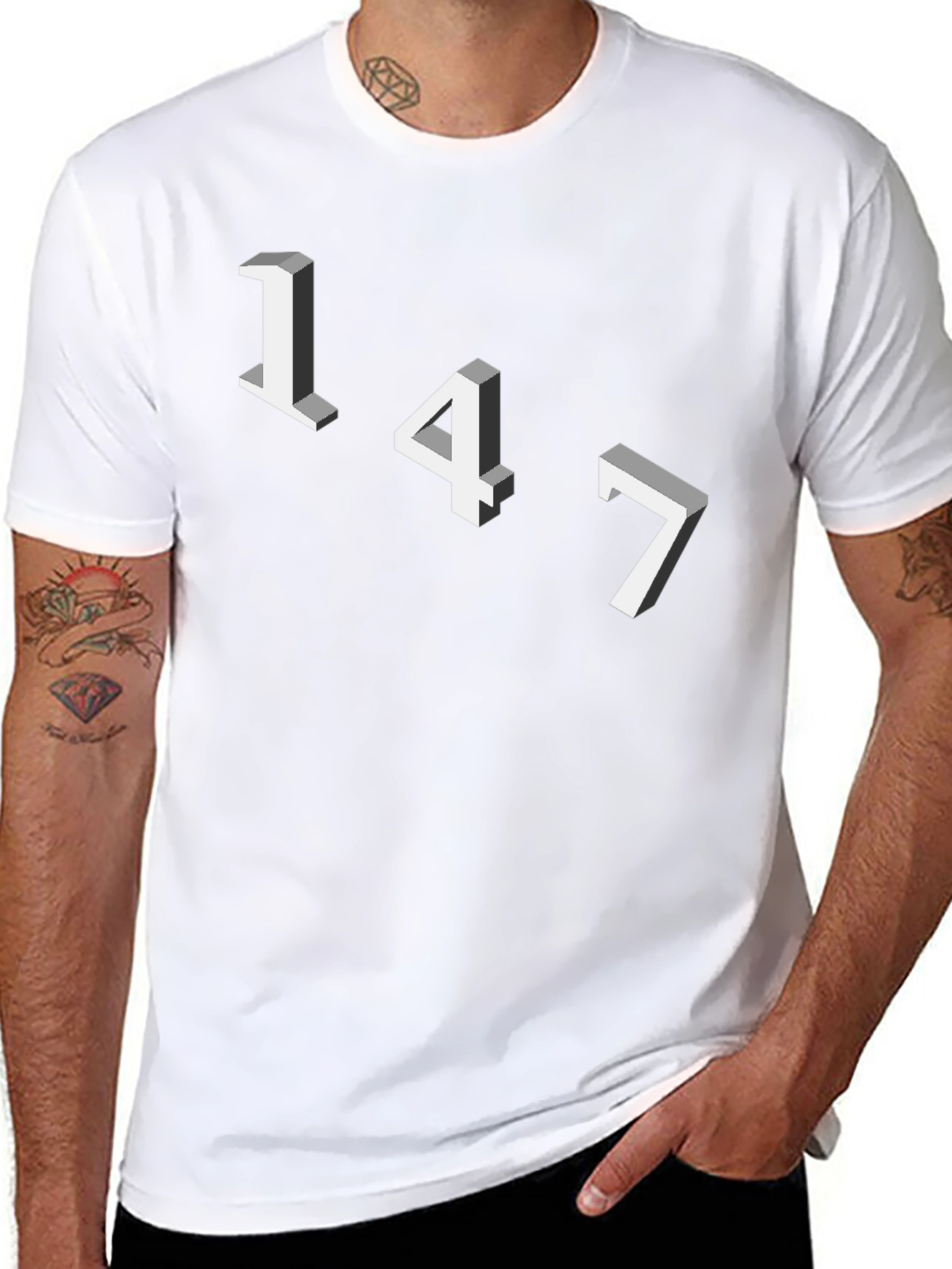 Geometric Number Tee - 147 Graphic Black T-Shirt