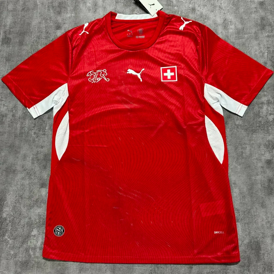2026/27 Switzerland Home Red Fans Soccer Jersey Detail 1