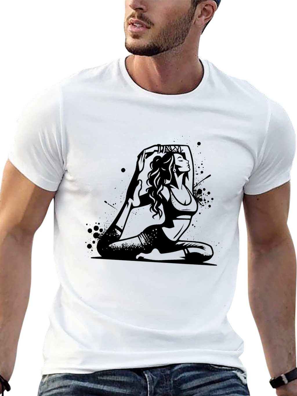 Yoga Pose Graphic Print Tee - Black