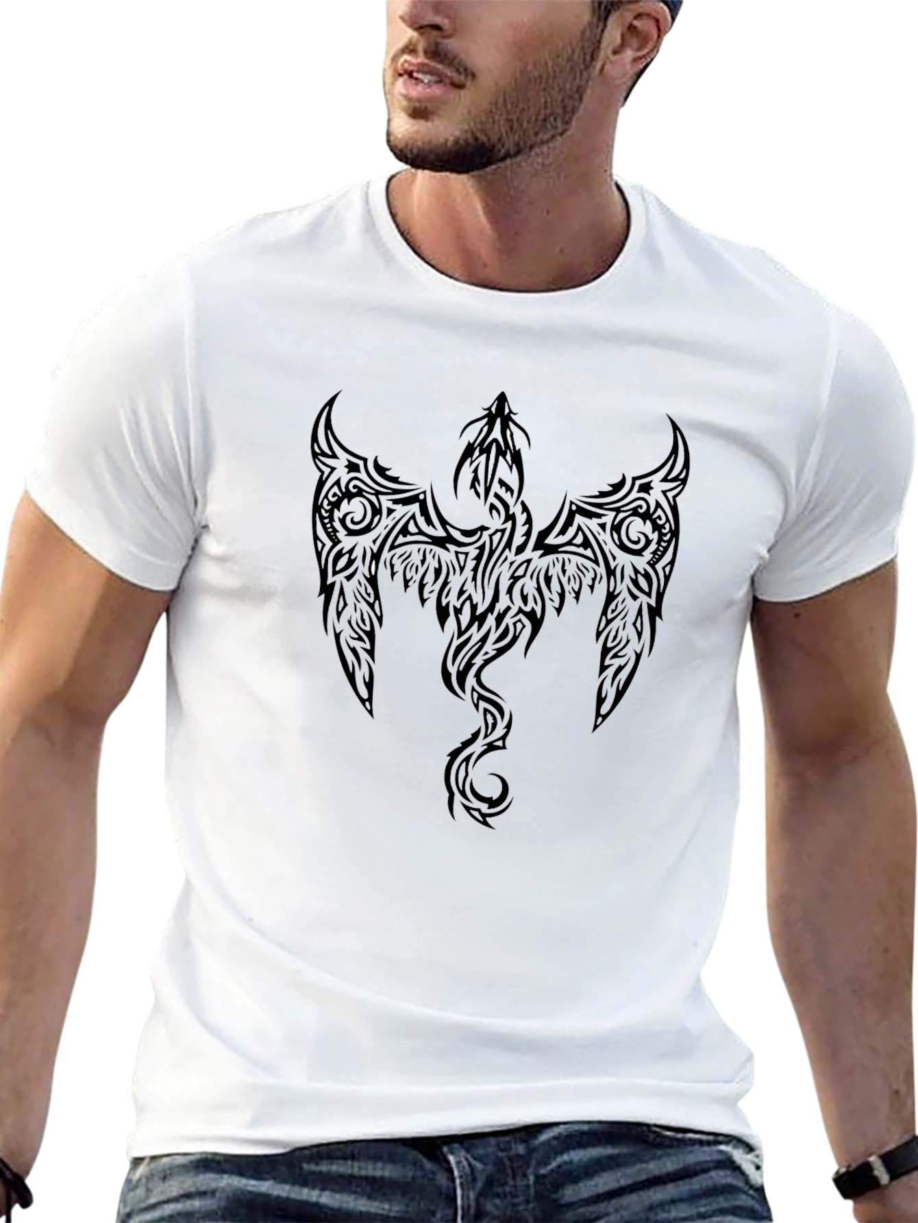 Mens Black Tribal Phoenix Graphic Tee